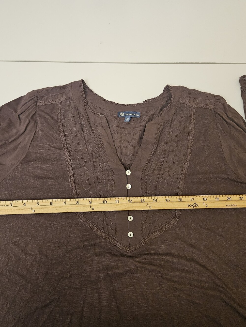 Democracy Women's Brown Purple Button-Front Peasant Top Boho Plus Womens 2X - Picture 12 of 13